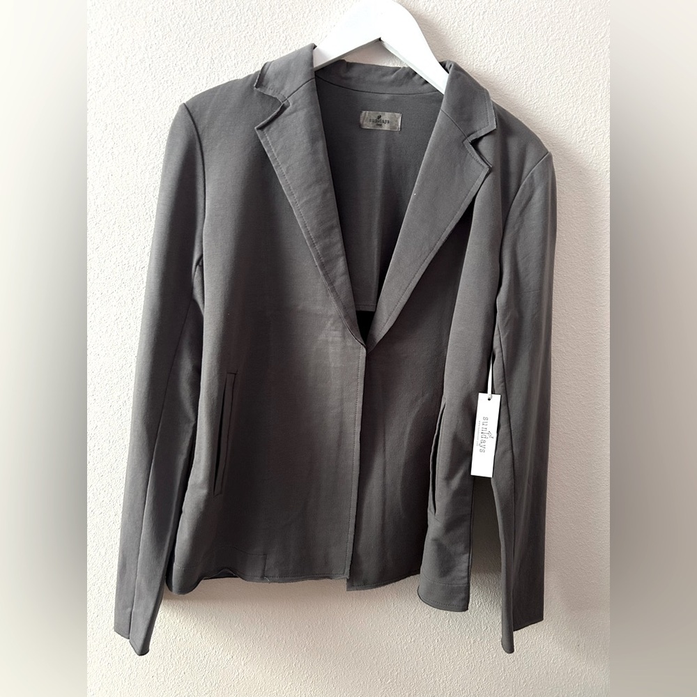 Sundays Charcoal French Terry Casual Open Front Women's Blazer